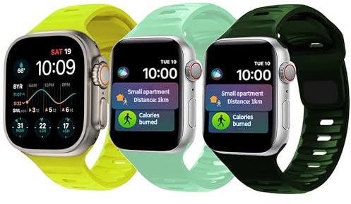 Juego de 3 pulseras deportivas de silicona compatibles con Apple Watch Ultra/Ultra 2/Series 10/9/8/SE/1-10, suave, transpirable y resistente al agua, para 42 mm, 44 mm, 45 mm, 46 mm, 49 mm,