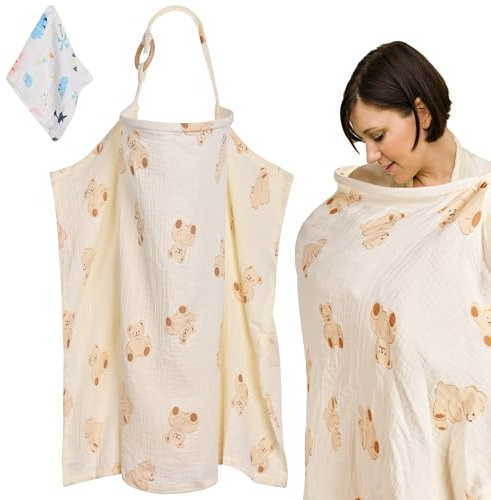 Cape Allaitement Couverture Allaitement Tablier Echarpe Cache d'allaitement Voile Bebe + Débarbouillettes Bébé en Mousseline Housse Cap Drap Chale Foulard pour les Déplacements Tissu Respirante Douce