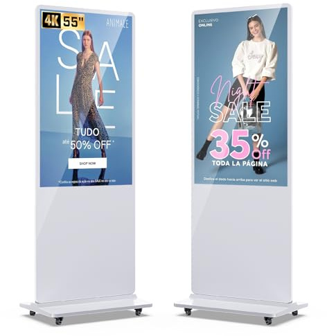 QIXZOCV Chiosco dell'esposizione del contrassegno digitale a 55 pollici 4K, display pubblicitari da pavimento dell'interno dello schermo LCD, totem commerciale del sistema Android, manifesto verticale