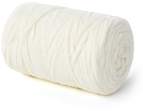 NOTIONSLAND Chenille Wolle zum häkeln, 1 Knäuel 300 g, Milchig Weiß | Dicke Flauschige Weich Chenille Garn, Perfekt zum Weben von Schals, Mützen, Decken, Zierkissen