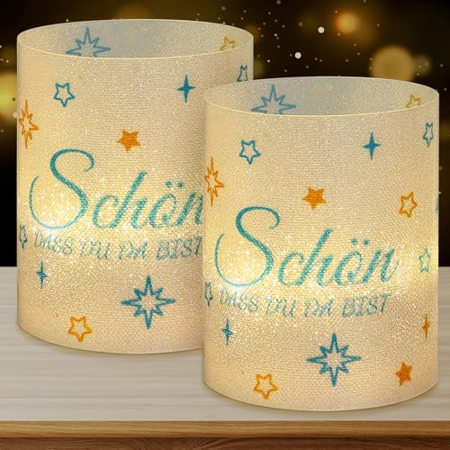 Naler 12 Stück Windlicht Tischdeko mit Aufschrift Schön DASS du da bist für Geburtstag Hochzeit Taufe Kommunion (Blau)