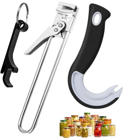 3 PCS Arthritis Jar Opener Stainless Steel Adjustable Jar Opener |Ring Pull Can Opener Aid|Bottle Opener Keyring Can Openers for Arthritic Hands Stainless Steel Kitchen Gadget Bottle Opener