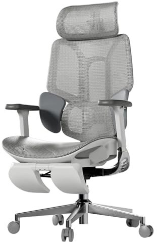 Hbada E3 Pro Ergonomischer Bürostuhl mit 3-Zonen dynamischer Lendenwirbelstütze, 4D verstellbare Kopfstütze, 6D-Armlehnen verstellbar, Schreibtischstuhl mit Fußstütze (E3 Air, Gray)
