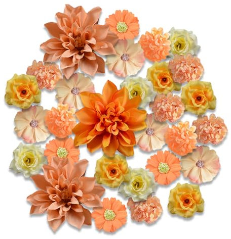 Guyode 40 Pieces Fausse Fleur, Multicolore Fleurs Artificielles Deco, Mini Fleur Decoration, Tete de Fleur Artificielle pour Bricolage Scrapbooking Mariage (Série Jaune)