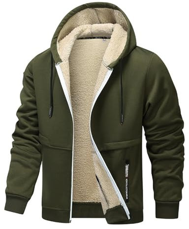 NITRY Jacke Herren Casual Mode Mit Kapuze Langarm Jacke Herren Slim Fit Komfortabel Warm Kältejacke Herren Jugend Trend Klassisch Outdoorjacke Herren S-Army Green L