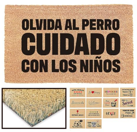 LucaHome - Felpudo Entrada casa Original y Divertido de Coco Natural - Felpudo Cuidado con los niños 33x60 - Ideal para Puertas de Exteriores Cubiertas, pasillos y entradas de hogares