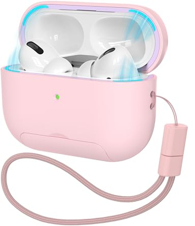 MHYALUDO für AirPods Pro 2./1. Generation Hülle mit Reinigungsset, Rutschfester Verstellbarer Ständer, Anti-Fingerabdruck-Beschichtung und Präzision, vollständiger Fallschutz mit Trageband, Pink