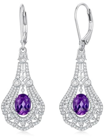Althum 6 mm x 8 mm Echte Amethyst Ohrringe 925er Sterling Silber Ovalschliff Lila Amethyst Ohrhänger für Damen