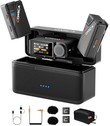 COMICA BooMax Wireless Lavalier Microphone for iPhone Android Camera Camcorder PC, Dual Lav Mic with 48kHz/32-bit Audio, 40H Internal Recording, Lapel Mic for YouTube TikTok Video Recording