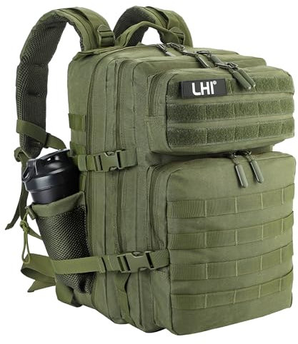 LHI Militärstil Taktischer Rucksack 45L mit MOLLE-System – Wasserdicht für Wandern, Survival, Camping & Outdoor - Armeegrün
