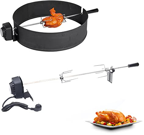 Dekltus Elektrischer BBQ Drehspieß Grillspieß Set, 104cm Edelstahl Drehspieß Drehspiess mit 2X Gabel Fleischklammer,Griffstück und Motor, Universal Grillspiess für Gas- und Elektrogrills