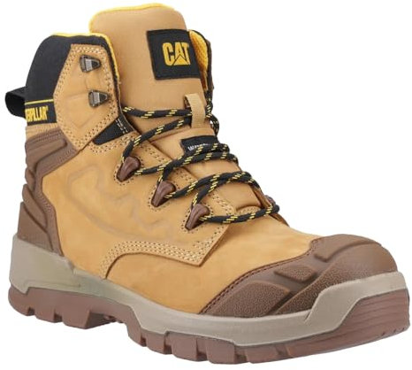 Caterpillar - Botas de Seguridad de Cuero Striver para Hombre (42 EU) (Negro, Miel, Amarillo)