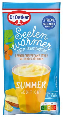 Dr. Oetker Seelenwärmer kalter Tassenpudding Lemon Cheesecake mit Gebäckstückchen, 12er Pack, (12 x 45 g) Pudding-Pulver für die schnelle Zubereitung einer kühlen Pudding-Nachspeise