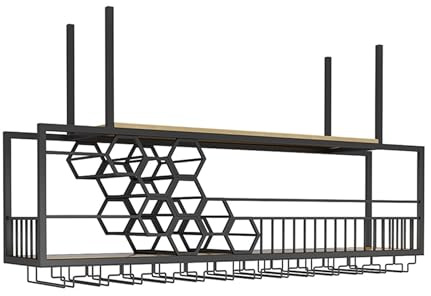 GODFSAHG Wall Mounted Wine Rack - Floating Bar Shelves with Glass Holder Mini Liquor Display Shelf for Whiskey & Alcohol Storage Stylish Black 120cm Hanging Wine