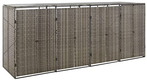 HUAKEHOM Mülltonnenbox Müllbox Mülltonnenverkleidung Mülltonnenhaus Gartenbox Müllcontainer für 4 Tonnen Grau 274x80x117 cm Poly Rattan