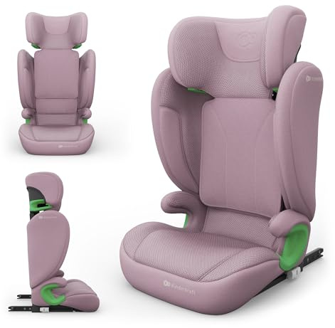 Kinderkraft JUNIOR FIX 2 PRO Kindersitz 100–150 cm, Verstellbare Kopfstütze, H-GUARD, SPS, ISOFIX und Gurtmontage, Atmungsaktiver AIR FLOW Bezug, Einfaches Anschnallen, Rosa