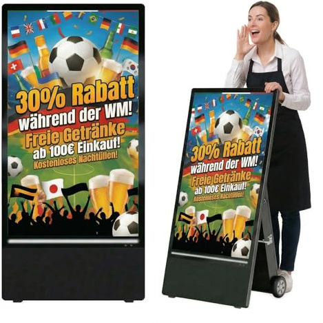 MWE Outdoor Digitaler Kundenstopper, Digital Signage Display mit Tragbare wiederaufladbare Batterien tragen, 1800 nit Bildschirm mit Hoher Helligkeit, Wasserdicht und Staubdicht