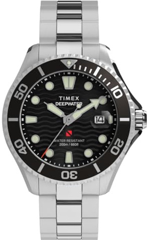 Timex Men's Analogue Quartz Watch Stainless Steel Strap Deep Water Meridian
