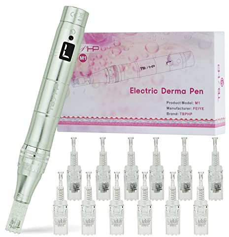 TBPHP dermapen mit LCD Bildschirm und 7 Geschwindigkeitsstufe einstellbare Länge (Inkl.12 köpfe Patronen)-Silber
