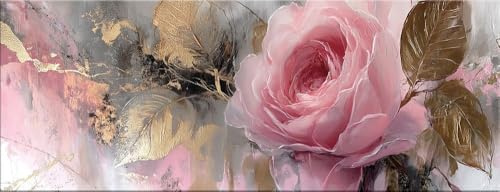 artissimo Bild aus Glas 80x30 cm Rose AG5753A – florales Wandbild rosa gold Blumenmotiv, Panorama Glasbild Querformat moderne Wanddeko