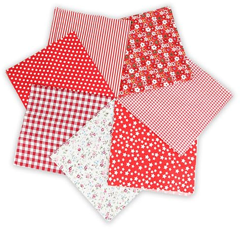 7 Stück Baumwollstoff Stoffpaket 50 x 50 cm, Patchwork Stoffe, Stoffreste – DIY Stoff für Basteln, Quilten, Deko & Puppenkleidung Reiner Baumwolle, Modischen Mustern (Rot)