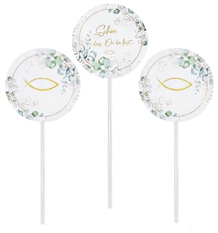 Cake Topper Taufe,24 Stück Fisch Eukalyptus Tortendeko Taufe Deko,Tortendeko Konfirmation Junge Erstkommunion Deko Kuchendekoration für Fisch Papier PartyMuffin Topper