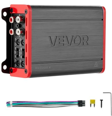 VEVOR Amplificatore Audio Multicanale per Auto a 4 Canali, Amplificatore a Ponte di Classe D max. 4x120 W a 4 Ohm/4x200 W a 2 Ohm Tensione Nominale 14,4 V CC Larghezza Banda 10 Hz–30 kHz per Auto SUV