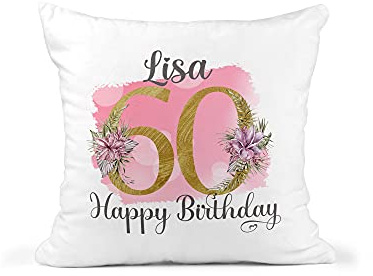 Personalised 60th Birthday Cushion With Name - Floral Number 60 - Pink