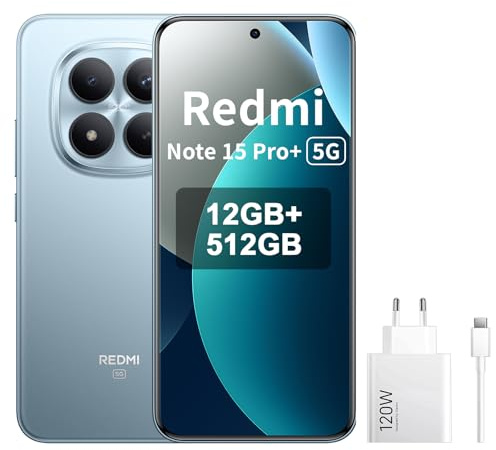 XIAOMI Redmi Note 15 Pro+ 5G Smartphone 12+512 GB– 6500-mAh-Akku, IP66/IP68 Staub- und Wasserschutz, Neue 200-MP-Kamera, 6,83 AMOLED-Display, Gletscherblau，Included 120W HyperCharge Combo