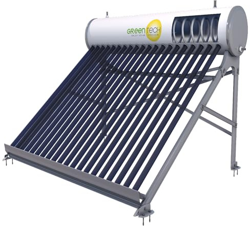 GreenTechSolar GTP Druck-Solarthermieanlage mit Wärmetauscher | 200L | Winterfest bis -25°C | Warmwasserspeicher für Haus, Pool & Gartendusche | Inkl. Vakuumröhren (200 L)