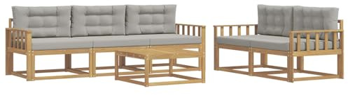 vidaXL Outdoor-Sofagarnitur mit Kissen 6 pcs Weiß und Hellgrau, Hochmodernes Gartenmöbel Set, Sofakollektion für draußen, Lounge für Garten, Poolbereich Sitzgruppe
