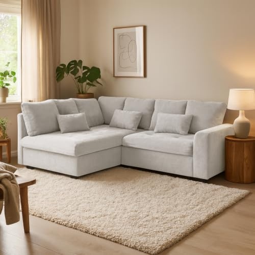 BEAUTY SOFA Ecksofa RAMO mit Schlaffunktion 160x200 cm im Set mit Topper, Beige (Velo 621), Links