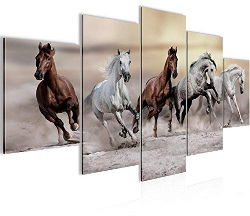 Runa Art Bild Wohnzimmer Schlafzimmer Pferde 5 Teilig Tiere Braun Wandbilder auf Vlies Leinwand 014153a