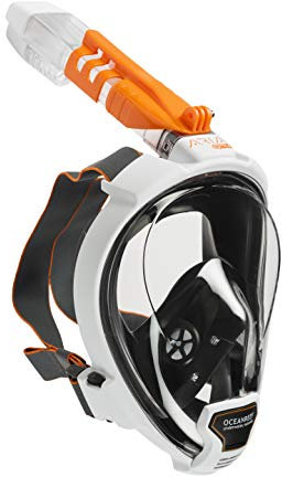 OCEAN REEF - ARIA QR+ Schnorchelmaske - Tauchermaske mit Mundstück - Für eine bessere 180 Grad Unterwassersicht - Unisex - Weiß - Größe S/M