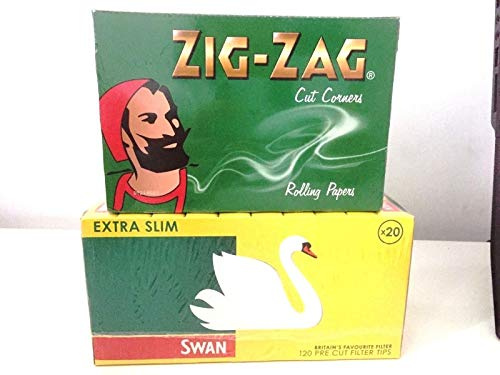 10 BOOKLETS ZIG ZAG GREEN ROLLING PAPERS & 4 BOXES SWAN EXTRA SLIM FILTER TIPS