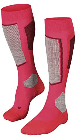 FALKE Damen Skisocken SK2 Intermediate W Kh Wolle Funktionsmaterial warm dick 1 Paar, Rot Rose 8680, 35-36