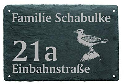 Hausnummer Türschild MÖWE - Name + Straße (optional) - 22 x 16 cm