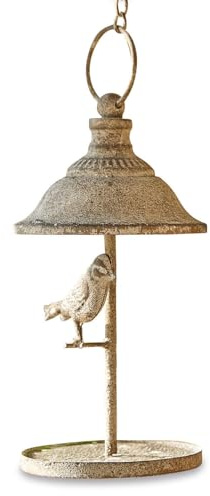 Loberon Vogelhaus Sibongile, mit Antik-Finish, ideal für überdachte Plätze, mit Dach & Ziervögelchen, Gartenzubehör, Gartendekoration, Eisen, antikbraun