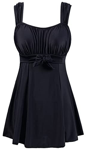 Wantdo Femme Maillot 1 Pièce Maillot de Bain Jupette Plage Push Up Amincissante Slim Cache Ventre Maillot avec Jupe Elégant Grande Taille Floral Tankini Noir 48