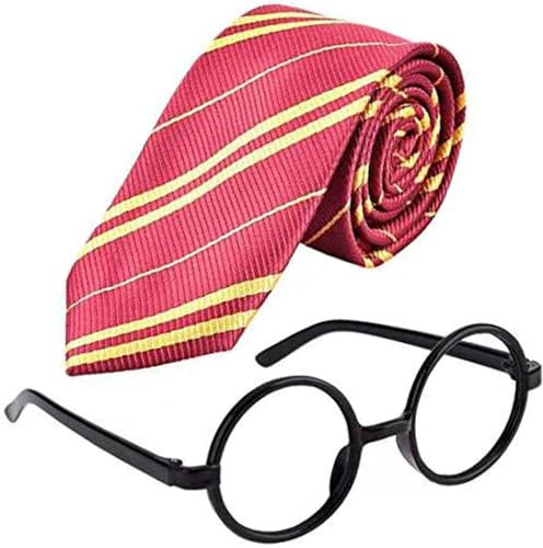 Xrten Brille Krawatte Kostüm, Gestreifte Krawatte und Wizard Brille Set für Kinder Cosplay Party Kostüme Zubehör