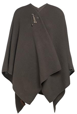 KNIT FACTORY - Jazz Poncho - Elegant Gestrickter Damen Cape - Wickelschal mit Wolle - Hochwertige Qualität - Taupe