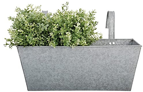 Esschert Design 2 Stück Balkonkasten aus verzinktem Metall, 40 x 15 x 15 cm, 7500 ml, Antikzink-Blumenkasten mit Einhängehaken, geschlossener Boden