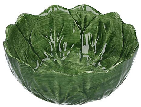 Keyhomestore- Ciotola a forma di insalatiera Verza di colore verde, in Ceramica Italiana Artistica Decorata a Mano Made in Italy - Diametro 21 cm. Insalatiera, Accessorio per la tavola.