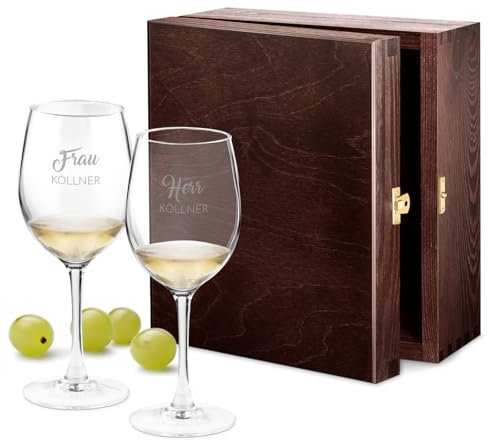 Maverton Juego de 2 Copas de Vino con Grabado 350 ml - Regalos Personalizados para Parejas Novios Casados Enamorados Aniversario y Boda Diseño Romántico - Señora