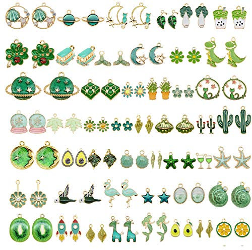 Julie Wang 70Pcs 35 Paare grüne Emaille Charms Anhänger für Schmuckherstellung Bulk Lot Halskette Ohrringe Armband Handwerk DIY Fundstücke