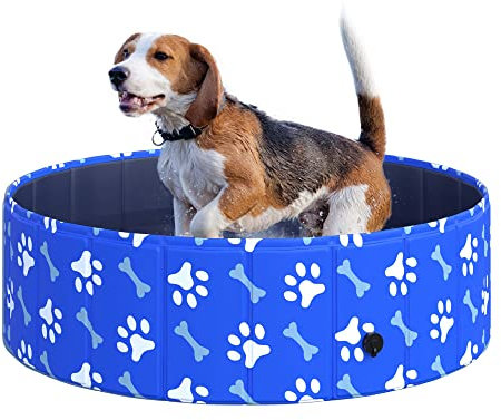 PawHut Piscina rígida para perros de talla pequeña, 35 kg, de plástico duro y antideslizante, para jardín o interiores, color azul, diámetro de 100 x 30 cm