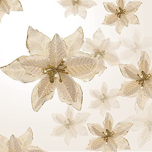 WILLBOND Weihnachtsstern, Glitzer, künstliche Blumen, Pailletten, Hochzeit, Ornamente, Spanien, Weihnachten, Silvester (Gold, 24)