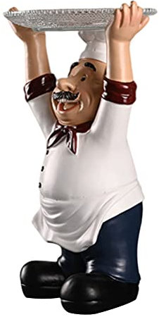 STOBOK Koch Figur mit Teller Schmucktablett Dessertteller Kuchenteller Harz Küchenchef Figur Koch Bäcker Skulptur Küche Restaurant Café Bäckerei Dekoration Party Ornamente