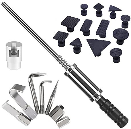 DRAMLOR Paintless Dent Repair Kit,Car Dent Puller Slide Hammer T-Bar Tool with 12pcs Dent Removal Kit Tabs and 7pcs Dent Puller Sets for Car Auto Body Hail Damage Remover