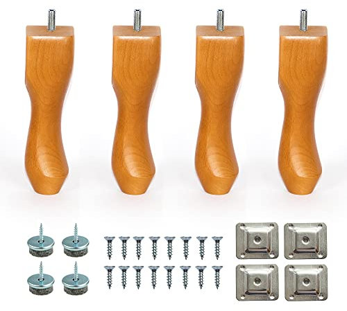 8’’ Wooden Queen Anne Furniture Replacement Legs Colours M8 Thread Level Mounting Plates Protective Felt Pads Set Of 4 Legs For Sofa Cabinet Footstool Chair Bed Ottoman 20 CM [OZGA] (Sand Oak)
